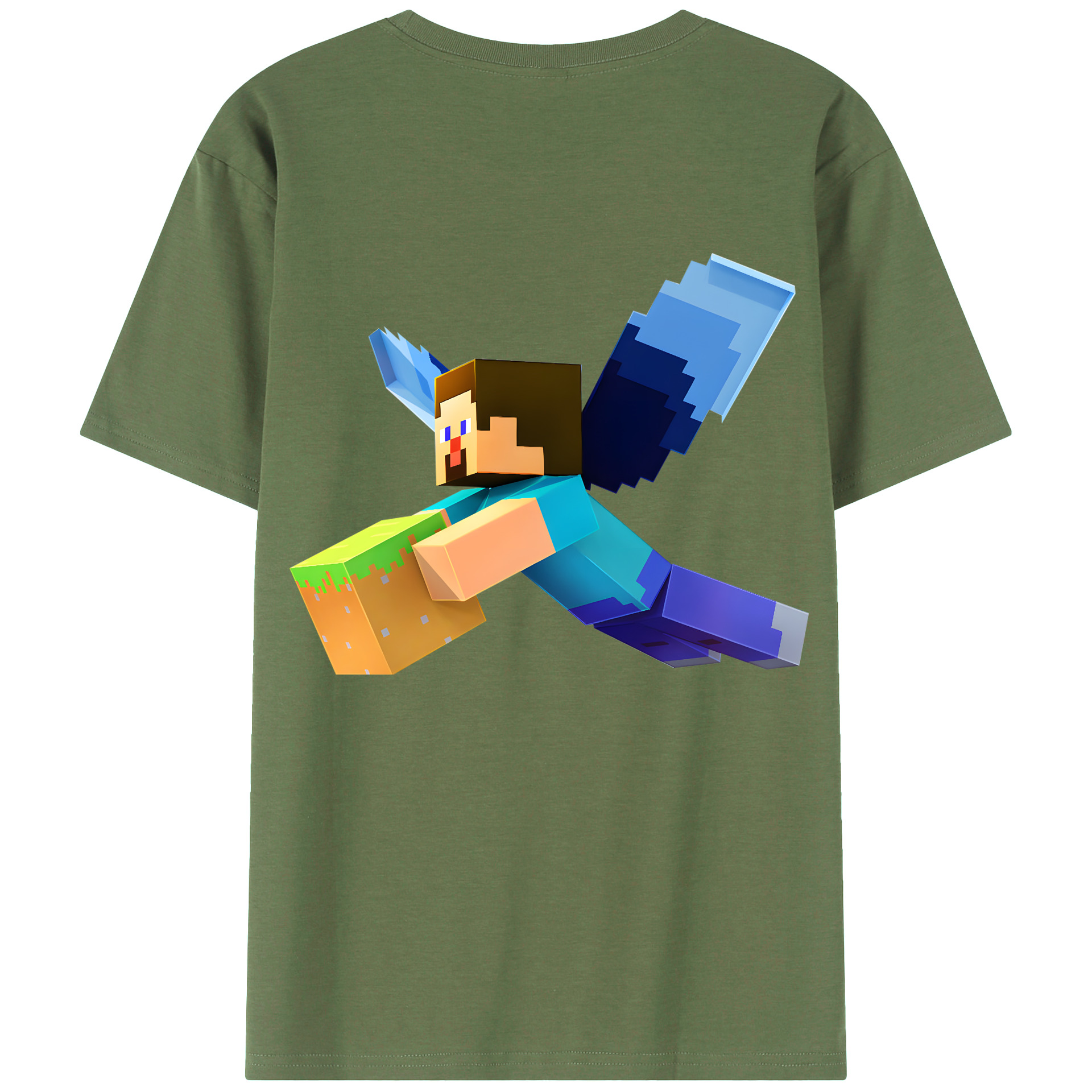 （画像用） マインクラフト ブロックの世界 Minecraft MC Block world 綿100％ メンズ半袖Tシャツ（バックプリント） 通気性